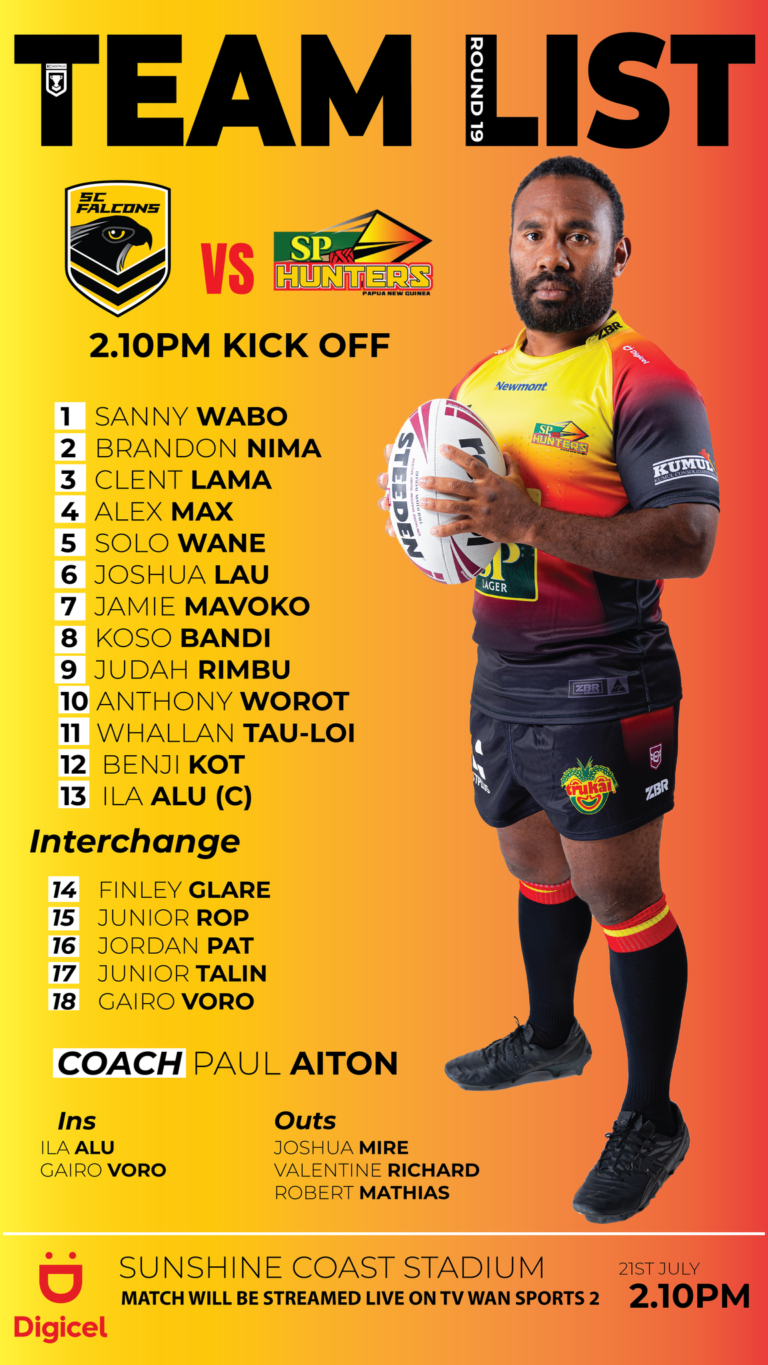 SP PNG HUNTERS: ROUND 19 TEAM ANNOUNCEMENT