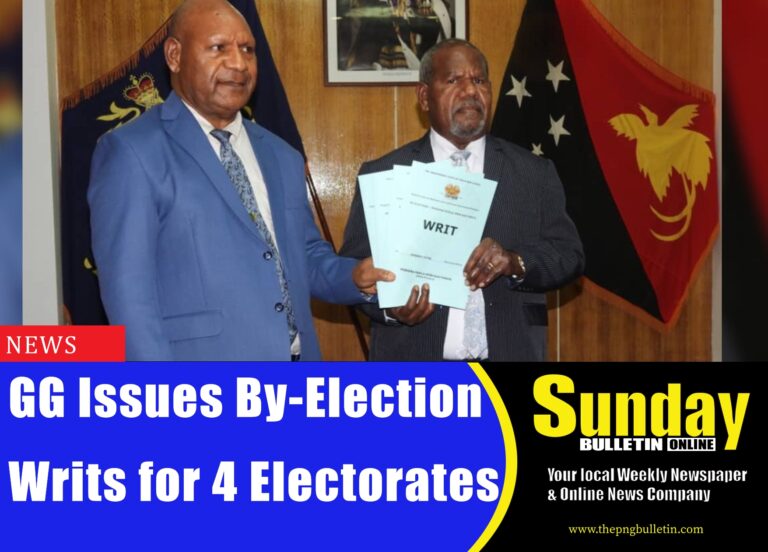 From Electoral Commissioner Simon Sinai presenting Writs toH.E. Governor General Sir Bob Dadae Picture supplied by Government House Media Team