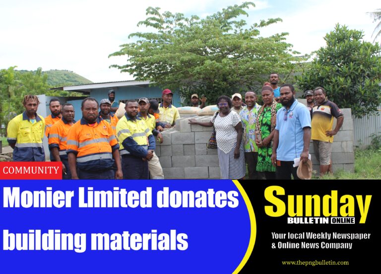 Caption: MONIER Limited team presenting the building materials as part of their donation. Photo supplied.