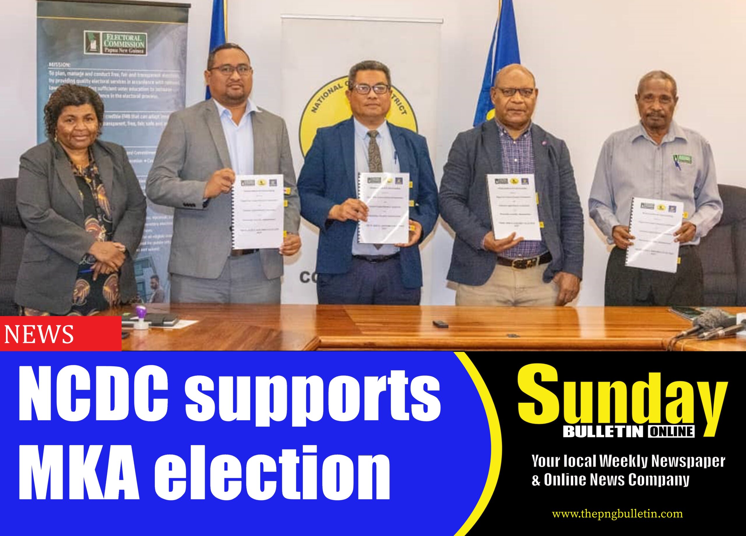 Caption: From left: Chief Executive Officer of the MKA, Mr. Mari Kila, City Manager Ravu Frank, and Chief Electoral Commissioner Mr. Simon Sinai holding the signed the MoU. Caption: From left: Chief Executive Officer of the MKA, Mr. Mari Kila, City Manager Ravu Frank, and Chief Electoral Commissioner Mr. Simon Sinai holding the signed the MoU.