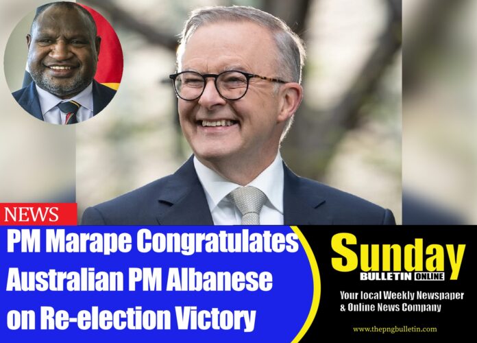 Caption: Re-elected Australian Prime Minister Anthony Albanses has been congratualetd on his re-election by PNG Prime Minister Hon. James Marape. Caption: Re-elected Australian Prime Minister Anthony Albanses has been congratualetd on his re-election by PNG Prime Minister Hon. James Marape.