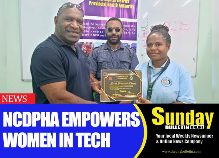 IT Trainee Ms serah Bonny prestented certificate from Mr Robbie Aimon Acting DD Finanace and Admin. Acting IT manager Mr Samson Raxford Wass was present during the presentation. Picture supplied.