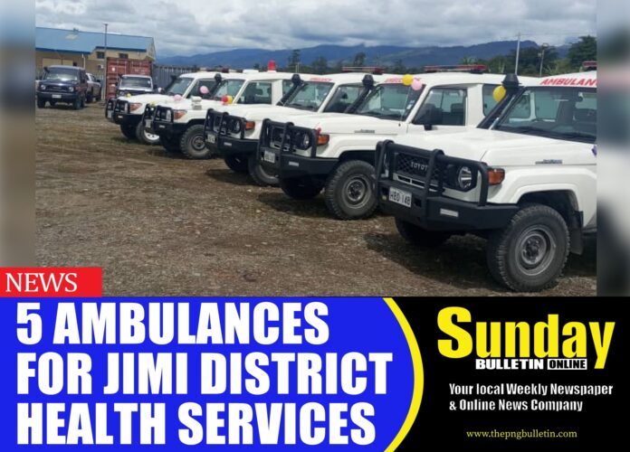 The 5 vehicles being presented to the Jiwaka Provincial Health Authority for use in Jimi. Picture supplied. The 5 vehicles being presented to the Jiwaka Provincial Health Authority for use in Jimi. Picture supplied.