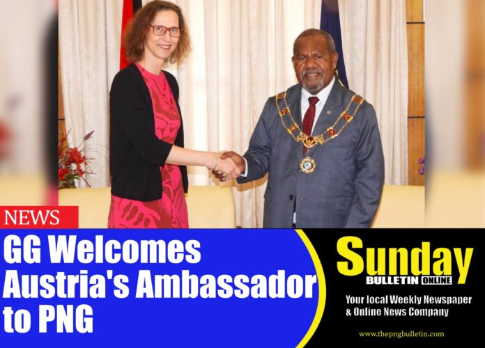 Austria's new Ambassador to PNG Ms Elizabeth Koeglar with His Excellency Chief Sir Bob Bofeng Dadae. Pictrure supplied by Government House Media Team. Austria's new Ambassador to PNG Ms Elizabeth Koeglar with His Excellency Chief Sir Bob Bofeng Dadae. Pictrure supplied by Government House Media Team.