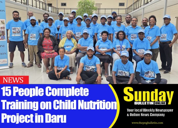 The fifteen individuals from Daru in the South Fly District, Western Province after completing a week-long training on the Child Nutrition and Social Protection (CNSP) Project. Picture supplied by DCDR Media Team. The fifteen individuals from Daru in the South Fly District, Western Province after completing a week-long training on the Child Nutrition and Social Protection (CNSP) Project. Picture supplied by DCDR Media Team.