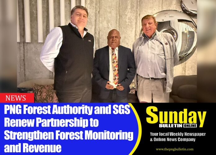 Mr Bruce Telfer - Forestry Expert , PNG Forest Authority Managing Director - John Mosoro and SGS Managing Director - Johan Connell reach a fruitful outcome after urgent weekend meeting. Photo supplied.