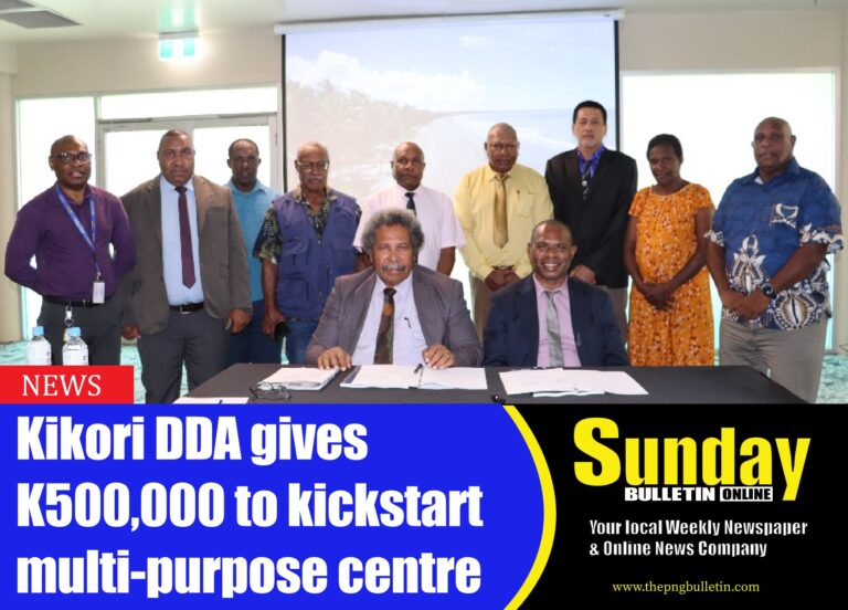 Member for Kikori Open and Minister for Provincial and Local Level Government Affairs Hon. Soroi Eoe, with Minister for Community Development and Religion Jason Peter, Secretary Jerry Ubase (standing, second from right), and KDDA board members after the MoA signing at Gateway Hotel, Port Moresby. Photo supplied.