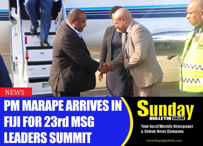 Prime Minister James Marape being greeted upon his arrival in Fiji. Picture supplied.