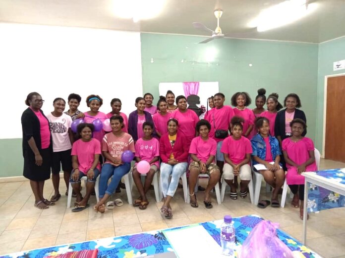 Brenda Balagawi (far left) with female teens from Wewak in an event called "A Princess With A Purpose." The event highlighted topics like Personal Growth as a Teen, Study methods, and Career Choices. Picture supplied.