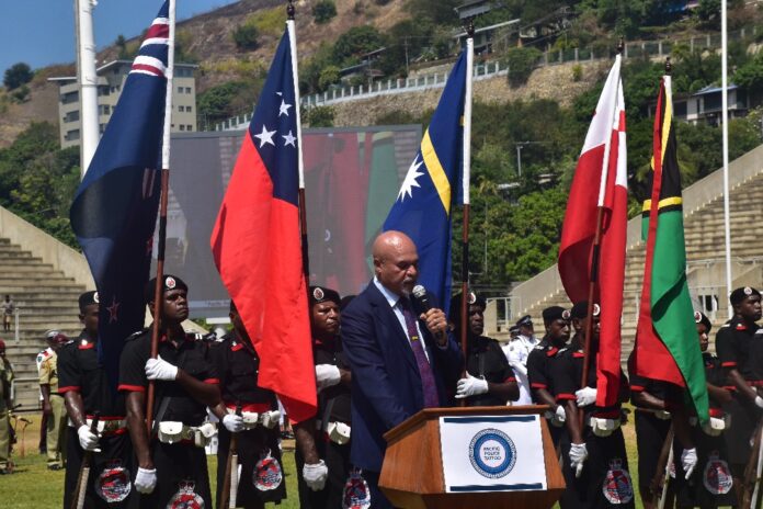 John Rosso giving keynote address and closing remarks at SHMS today. Picture by Orchy Rex.