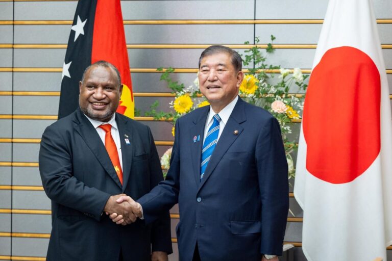 Prime Minister Hon. James Marape meeting and congratulating Japanese Prime Minister Shigeru Ishiba on his re-election victory. Picture supplied.