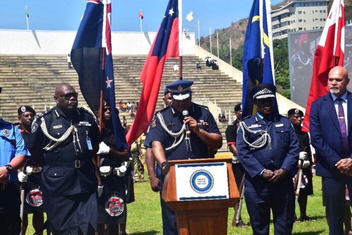 Commissioner Manning giving closing remarks at the Sir Hubert Murray Stadium. Picture by Orchy Rex.