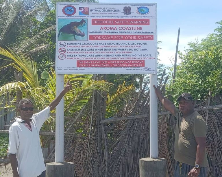Crocodile warning signage to warn Aroma Coast people