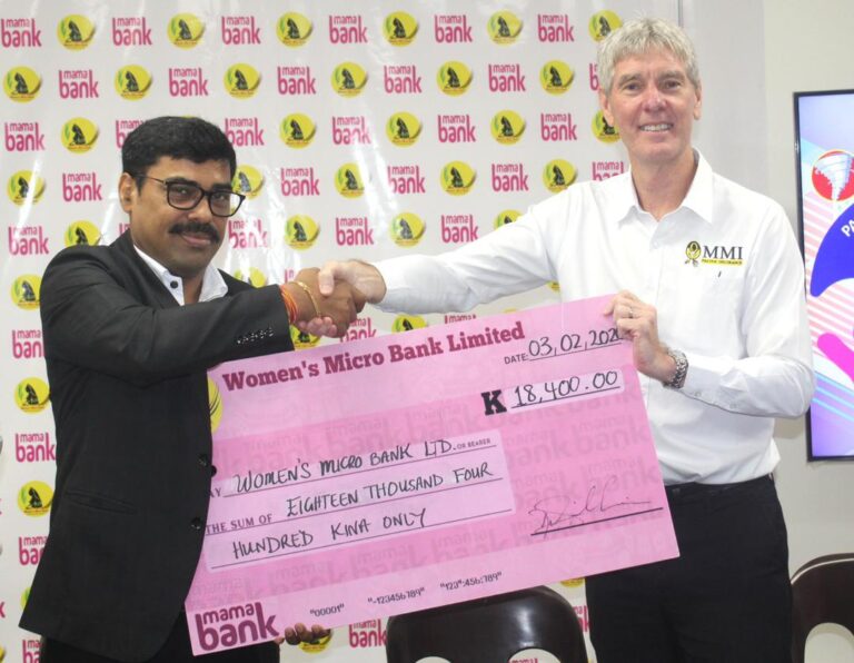 Pacific MMI presents first K18,400 to Mama Bank for earthquake beneficiaries