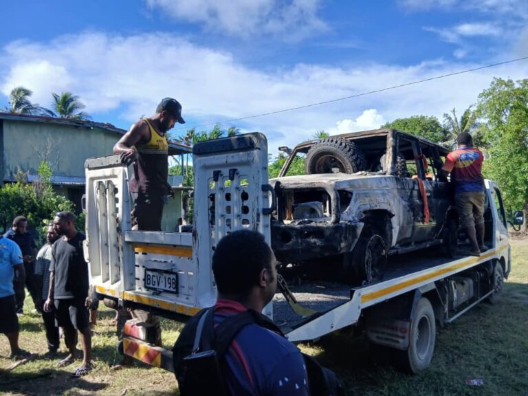 Two police vehicles set alight as a result of retaliation