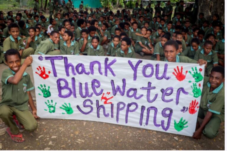 Blue Water Shipping supports BbP with book donation to Ted Diro School