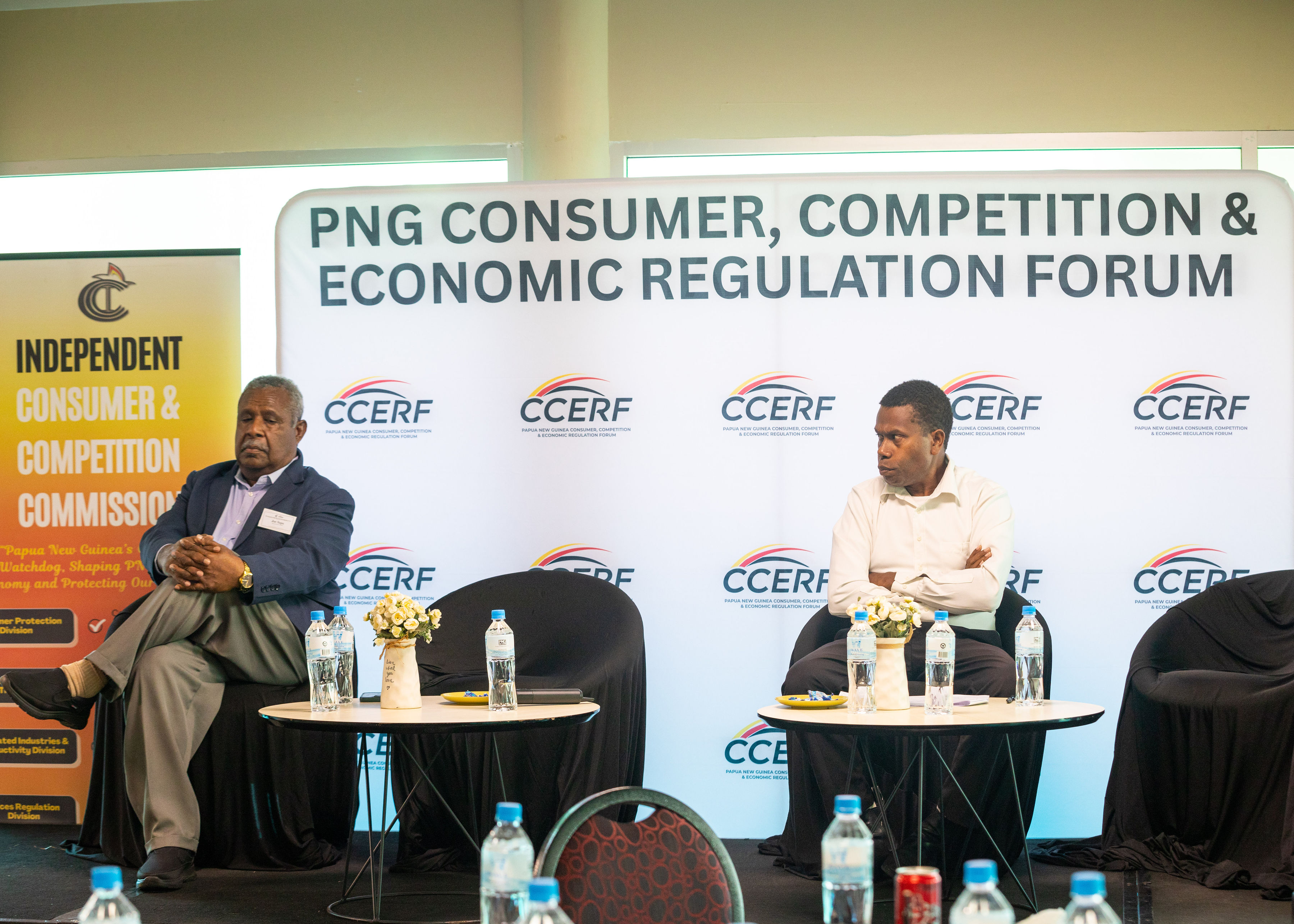 NPC CEO Joe Sapa and ICCC Manager Restricted Trade Practices Isidore Mission during the panel discussion. Image supplied.jpg